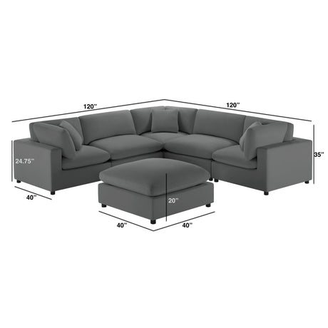 Caylie Modular 6-Piece Sectional in Charcoal with Solid Wood Legs - sold by Home Elegance USA