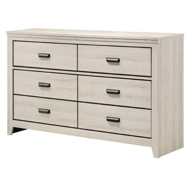 1pc Rustic Contemporary Dresser Beige White Finish Six Storage Drawers Wooden Bedroom Furniture