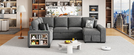 Modern Grey U-Shaped Sectional Sofa Bed with USB Ports, Storage Chaise & Pillows, Chenille Fabric, 109' - sold by Home Elegance USA