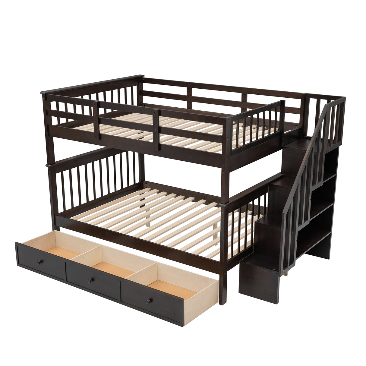 Stairway Full-Over-Full Bunk Bed with Drawer, Storage and Guard Rail for Bedroom, Espresso (OLD SKU: LT100310AAP) - sold by Home Elegance USA