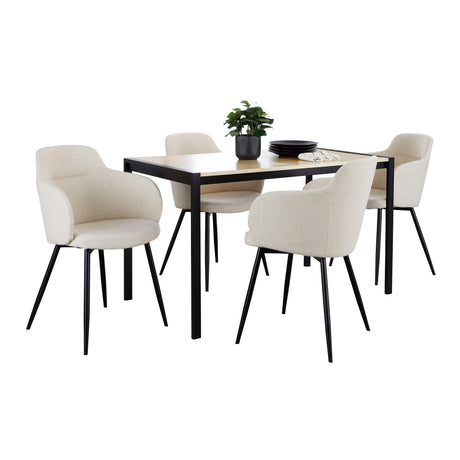 Fuji-Boyne Contemporary Dining Set in Black Metal, Natural Wood and Cream Noise Fabric by LumiSource - 5 Piece - sold by Home Elegance USA