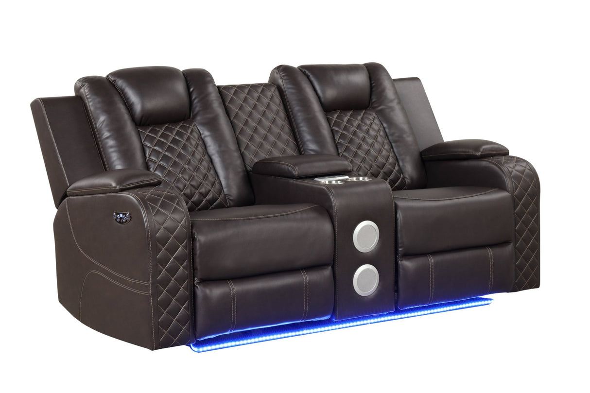 Benz LED & Power Reclining 2 Pc Set Made With Faux Leather in Brown | Home Elegance USA