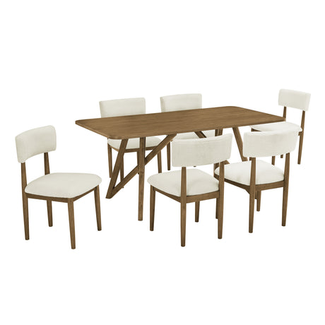 Darla 7Pc 70'W Rectangular Walnut Oak Geometric Cross Base Dining Set - sold by Home Elegance USA
