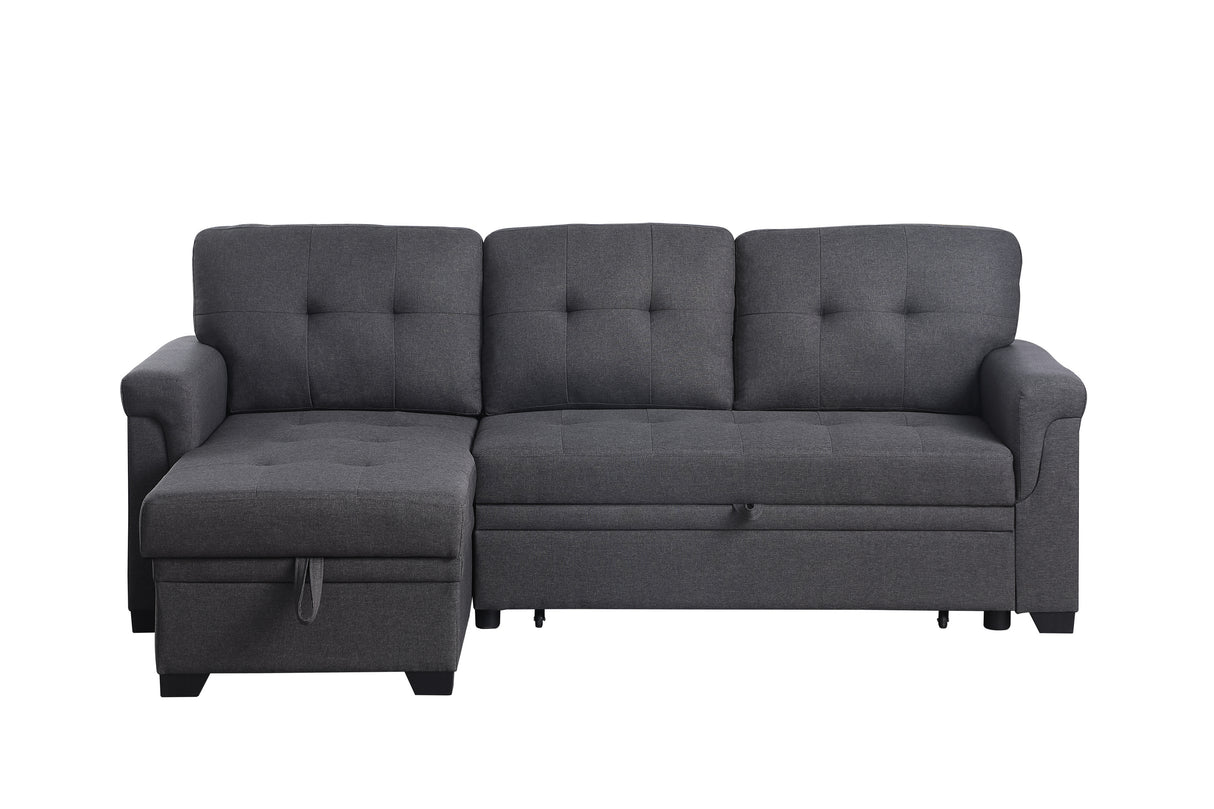 Lucca Dark Gray Linen Reversible Sleeper Sectional Sofa with Storage Chaise - Home Elegance USA