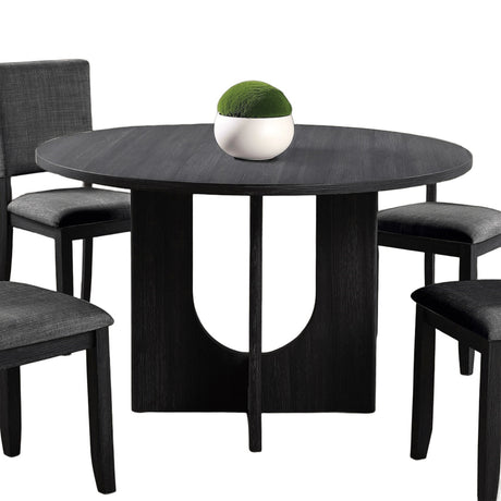 Contemporary Style 5pc Dining Set Kitchen Dinette Dark Gray Upholstered Fabric Chairs Round Table Pedestal Base Table 4x Side Chairs Dining Room - sold by Home Elegance USA