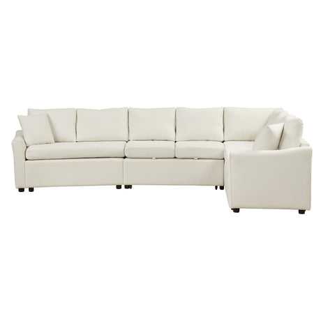 L-shaped Convertible Sofa Bed with USB Ports and Power Sockets, Beige Chenille Fabric, 124.8' Length - sold by Home Elegance USA