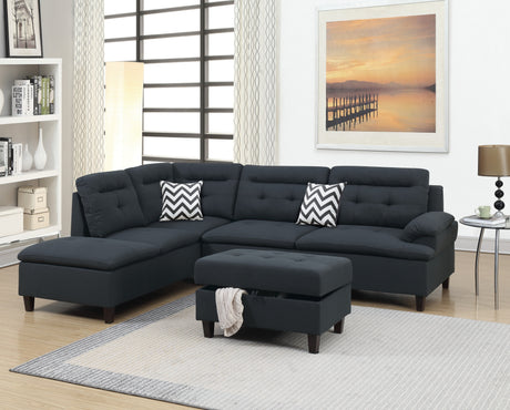 Living Room Furniture Black Cushion Sectional w Ottoman Linen Like Fabric Sofa Chaise - sold by Home Elegance USA
