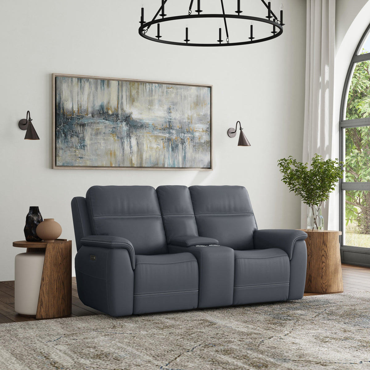 Sawyer Power Recl Loveseat With Console, Power Headrests, Lumbar - Marine | Flexsteel