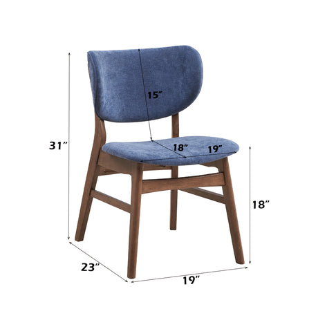 Bevis 5-Piece Walnut Finish Dining Set with Gray Marble-Look Tabletop and Blue Upholstered Chairs - sold by Home Elegance USA