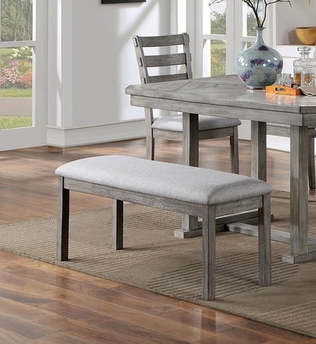 Dining Table 4x Side Chairs Bench 6pcs Dining Set Grey Finish Dining Room Furniture Fabric Seat Rustic Style - sold by Home Elegance USA