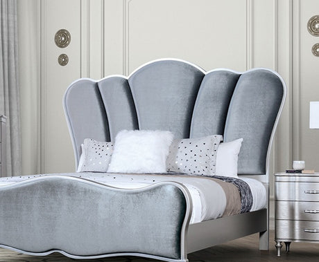 Lovely Attracting Bedroom 3pc Set Queen Size Bed 2x Nightstands Light Gray Fabric Padded HB Wood Leg Silver Color - sold by Home Elegance USA