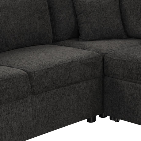 U-shaped Sectional Sofa Pull Out Bed with USB Ports, Power Sockets, Back Pillows & Storage Chaise, Black Chenille, 108.6' - sold by Home Elegance USA