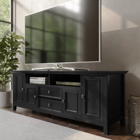 Amherst 72 inch Wide Solid Wood TV Stand in Black For TVs up to 80 inches - sold by Home Elegance USA