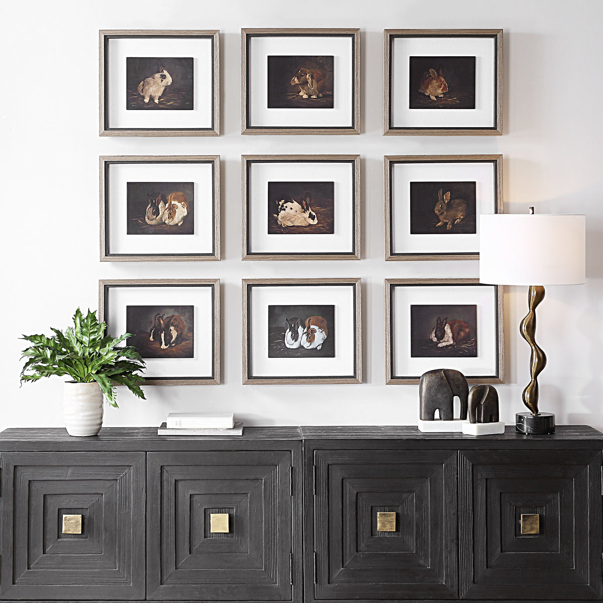 Resting Bunny Framed Prints (Set of 9) - Dark Brown by Uttermost - View 2