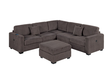 Living Room Corduroy Upholstered Chocolate 4pc Sectional Set RAF/LAF One-Arm Loveseat W/USB, Corner Wedge, Cocktail Ottoman Cushion Couch - sold by Home Elegance USA