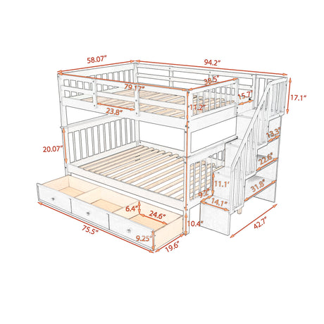 Stairway Full-Over-Full Bunk Bed with Drawer, Storage and Guard Rail for Bedroom, White(OLD SKU: LT100310AAK) - sold by Home Elegance USA