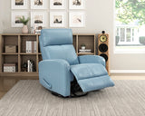 Glider Recliner Chair with Swivel Motion Blue Leather Upholstery Solid Wood Comfort Luxury Living Room Furniture 1pc