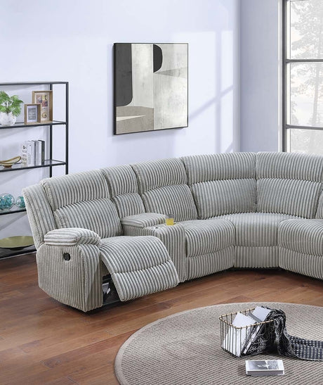 Sectional Sofa w Console Cup Holder 3pc Set Ash Color Luxurious Upholstered Fur Like Corduroy Living Room Couch Motion Reclining - sold by Home Elegance USA
