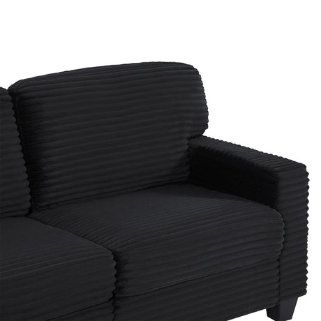 Upholstered U-shaped Sectional Sofa with Movable Ottoman and Side Storage Pockets in Black Corduroy, 125.2 inches - sold by Home Elegance USA