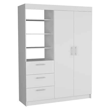 Kenya 3 Drawers Armoire, Double Door, 3-Tier Shelf -White - sold by Home Elegance USA