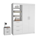 Karval 2 Piece Bedroom Set, Armoire + Nightstand, White - sold by Home Elegance USA