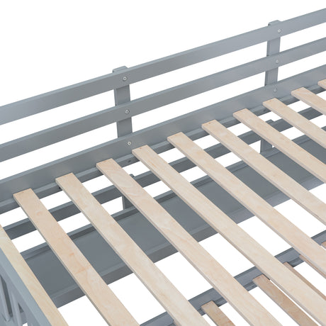 Full-Over-Full Castle Style Bunk Bed with 2 Drawers 3 Shelves and Slide - Gray(OLD SKU:LT000558AAE-2) - sold by Home Elegance USA