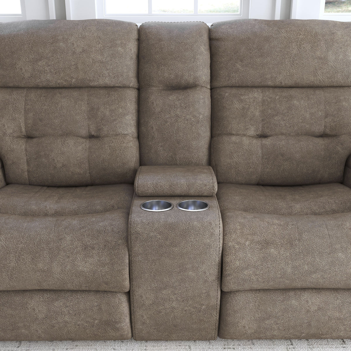 Strait Leather Power Reclining Loveseat With Console & Power Headrests | Flexsteel
