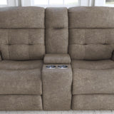 Strait Leather Power Reclining Loveseat With Console & Power Headrests | Flexsteel