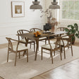 Lavin Modern 7-Piece Dining Set, Walnut Finished Dining Table with 6 Brown Wishbone Chairs