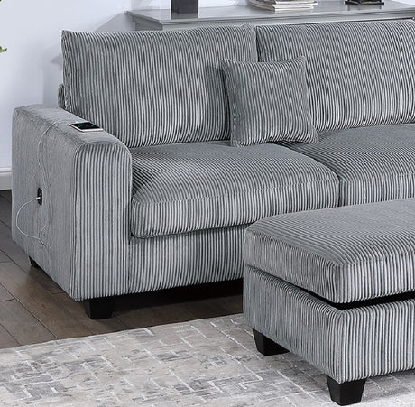 Contemporary 3pc Sectional Set Fog Color Corduroy Couch LAF Sofa RAF Chaise Ottoman L-Sectional Living Room - sold by Home Elegance USA