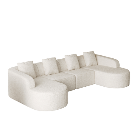 111.8-inch L-shaped curved modular sofa, modern design featuring lychee-textured long-pile polyester fabric, curved backrest with three pillows - sold by Home Elegance USA