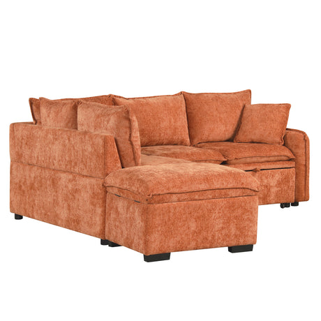 Convertible L-shaped Sofa Bed with Storage Ottoman, Power Sockets & USB Ports, Orange Chenille, 82.67' - sold by Home Elegance USA