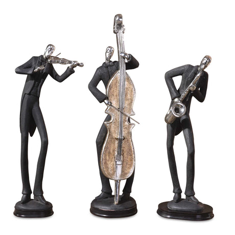 Musicians Decorative Figurines (Set of 3) - Black / Silver by Uttermost - View 1
