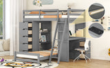 Twin over Twin Bunk Bed with LED Light and USB Ports, Gray - Home Elegance USA