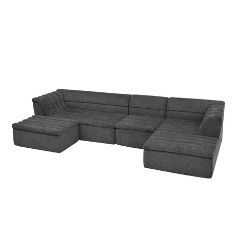 135' U-Shaped Modular Sectional Sofa with Chaise and Movable Ottoman for Living Room, Chenille Upholstered Boneless Couches with Wave-Shaped Armrest, No Pillows Included - sold by Home Elegance USA