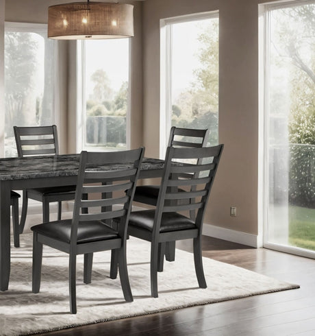 Simple Classic Dark Gray 7pc Dining Set Faux Marble Top Dining Table 6xSide Chairs Leatherette Seats Dining Room Furniture - sold by Home Elegance USA