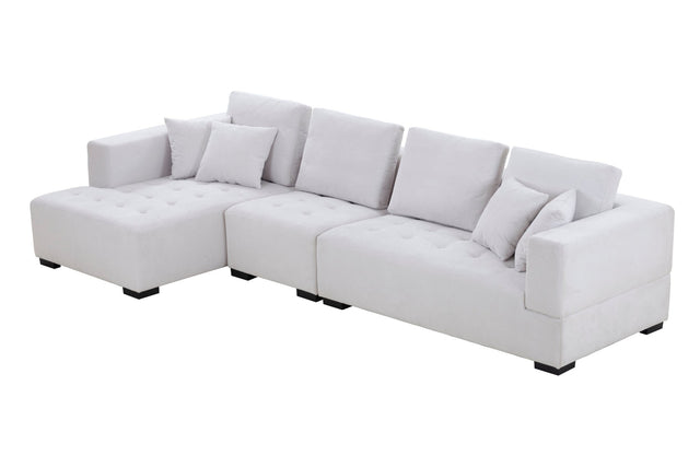 134'' Mid Century Modern Sofa L - Shape Sectional Sofa Couch Left Chaise for Living Room, Beige - W876S00053 - image - 1