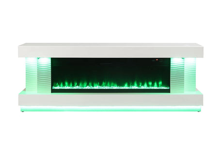 Contemporary Style TV Stand Electric Fire Place w/ Heater Included Fahrenheit & Celsius Display White Finish Primary Living Room - sold by Home Elegance USA