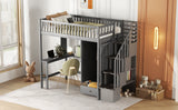 Twin size Loft Bed with Bookshelf,Drawers,Desk,and Wardrobe-Gray - Home Elegance USA