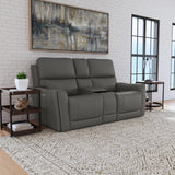 Carter Power Reclining Loveseat With Console & Power Headrests & Lumbar - Smoke | Flexsteel