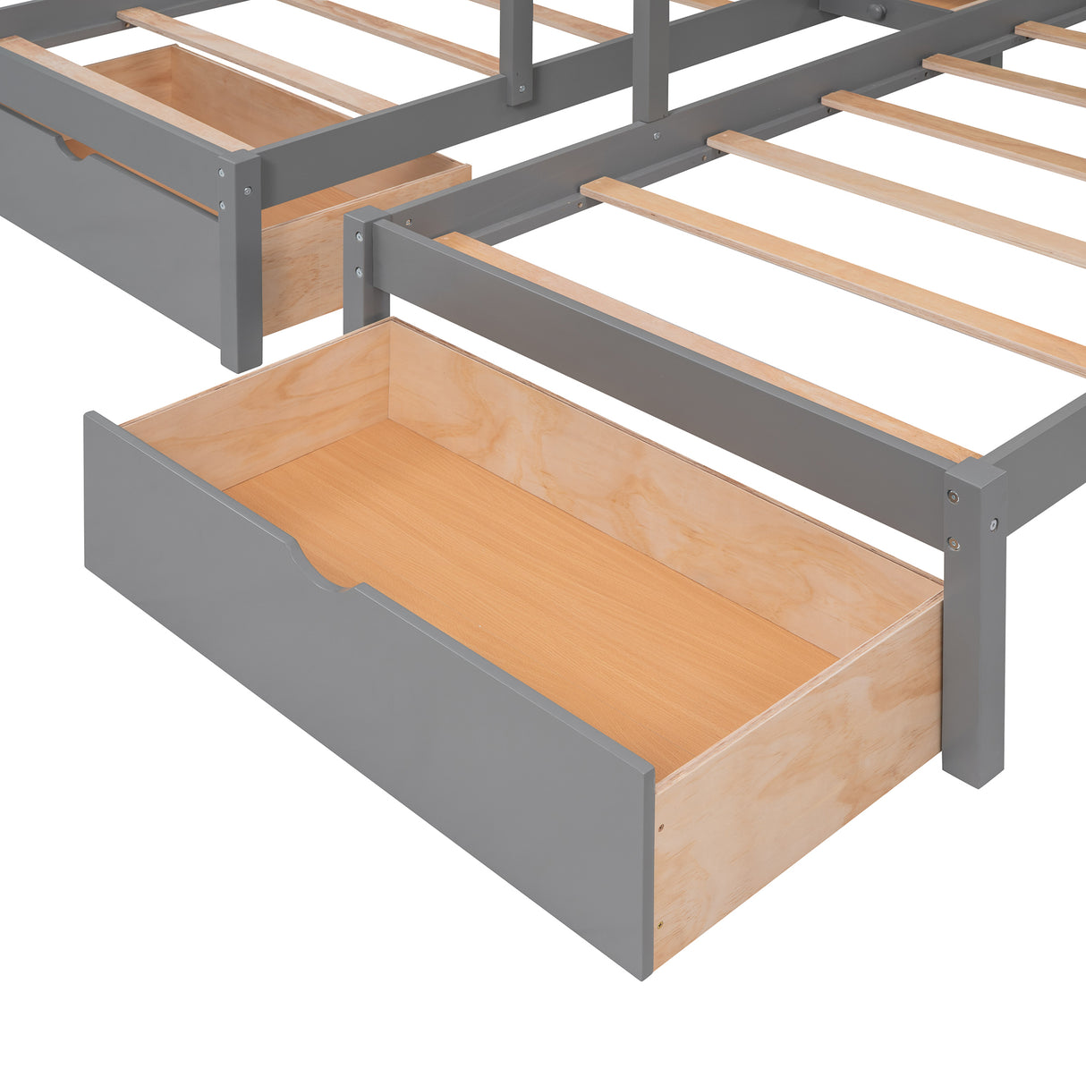 Full Over Twin & Twin Bunk Bed, Wood Triple Bunk Bed with Drawers and Guardrails (Gray) - sold by Home Elegance USA