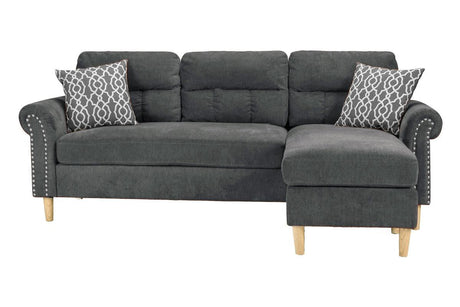 Slate Color Polyfiber Reversible Sectional Sofa Set Chaise Pillows Plush Cushion Couch Nailheads - sold by Home Elegance USA