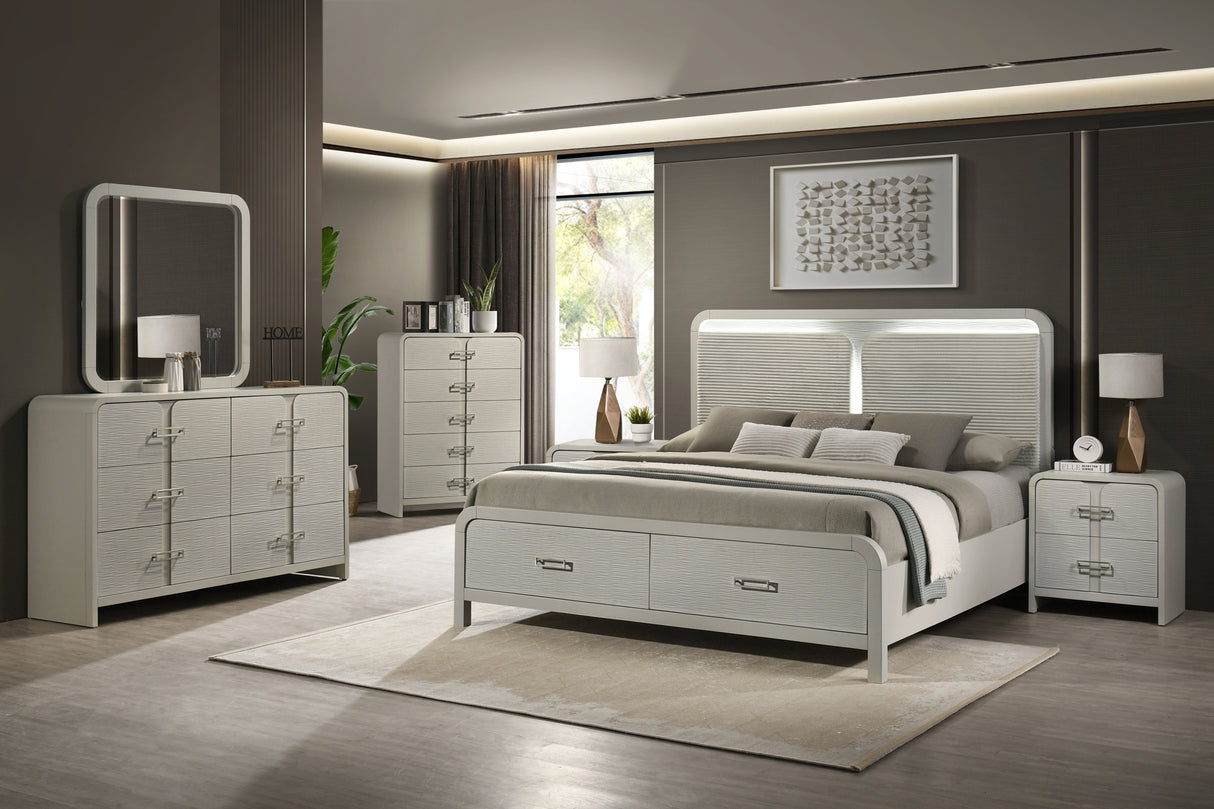Aria Contemporary Queen 5PC Bedroom Set Modern Storage Bed with Ball Bearing Glide Drawers in Beige