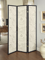 Felice 3 - panel French Script Print Folding Screen Espresso - 900074 - image - 2