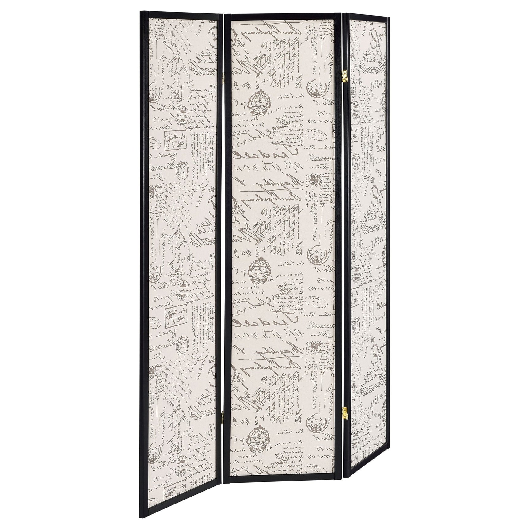 Felice 3 - panel French Script Print Folding Screen Espresso - 900074 - image - 1