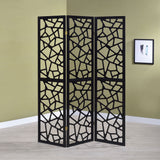 3 Panel Room Divider - Nailan 3-panel Open Mosaic Pattern Room Divider Black