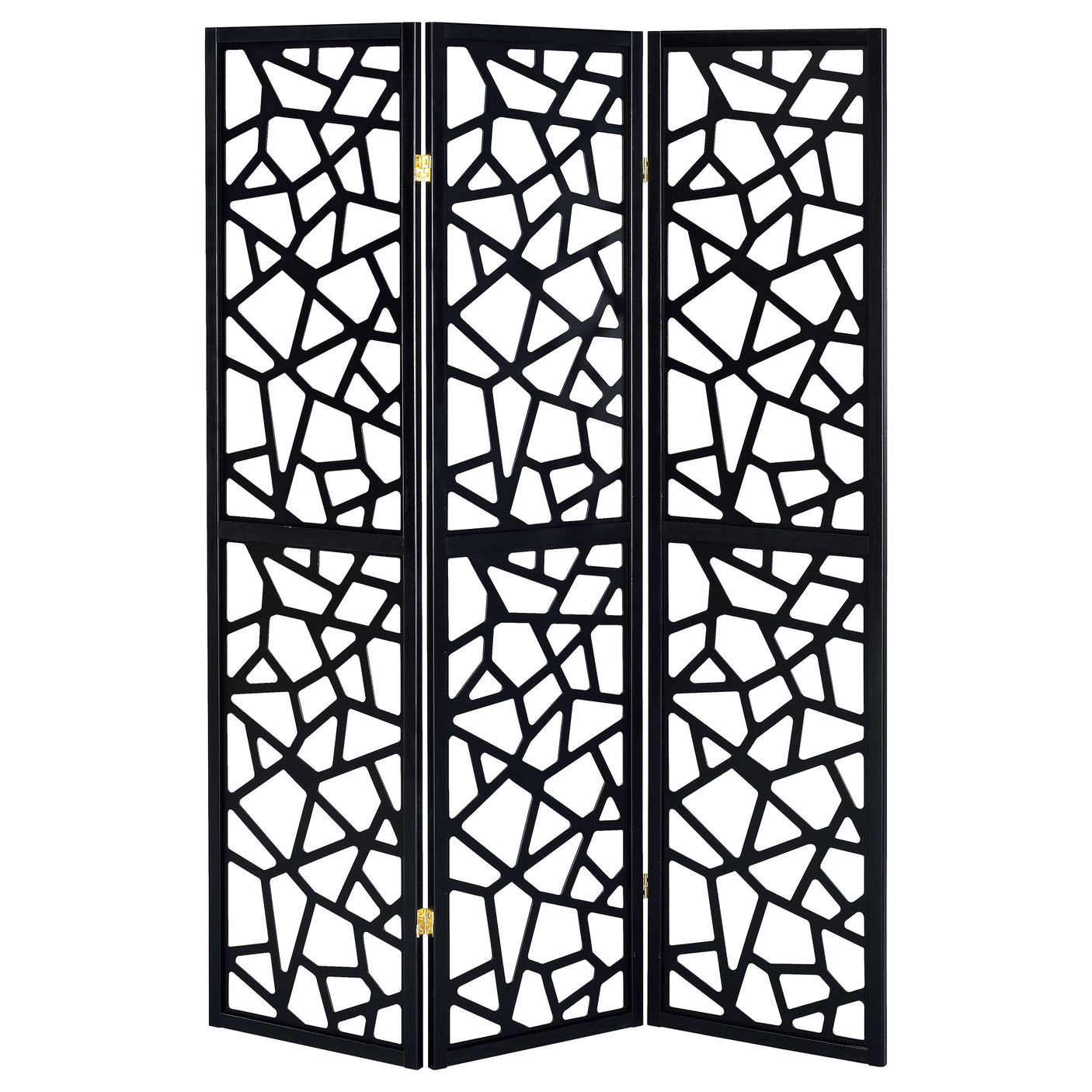 3 Panel Room Divider - Nailan 3-panel Open Mosaic Pattern Room Divider Black