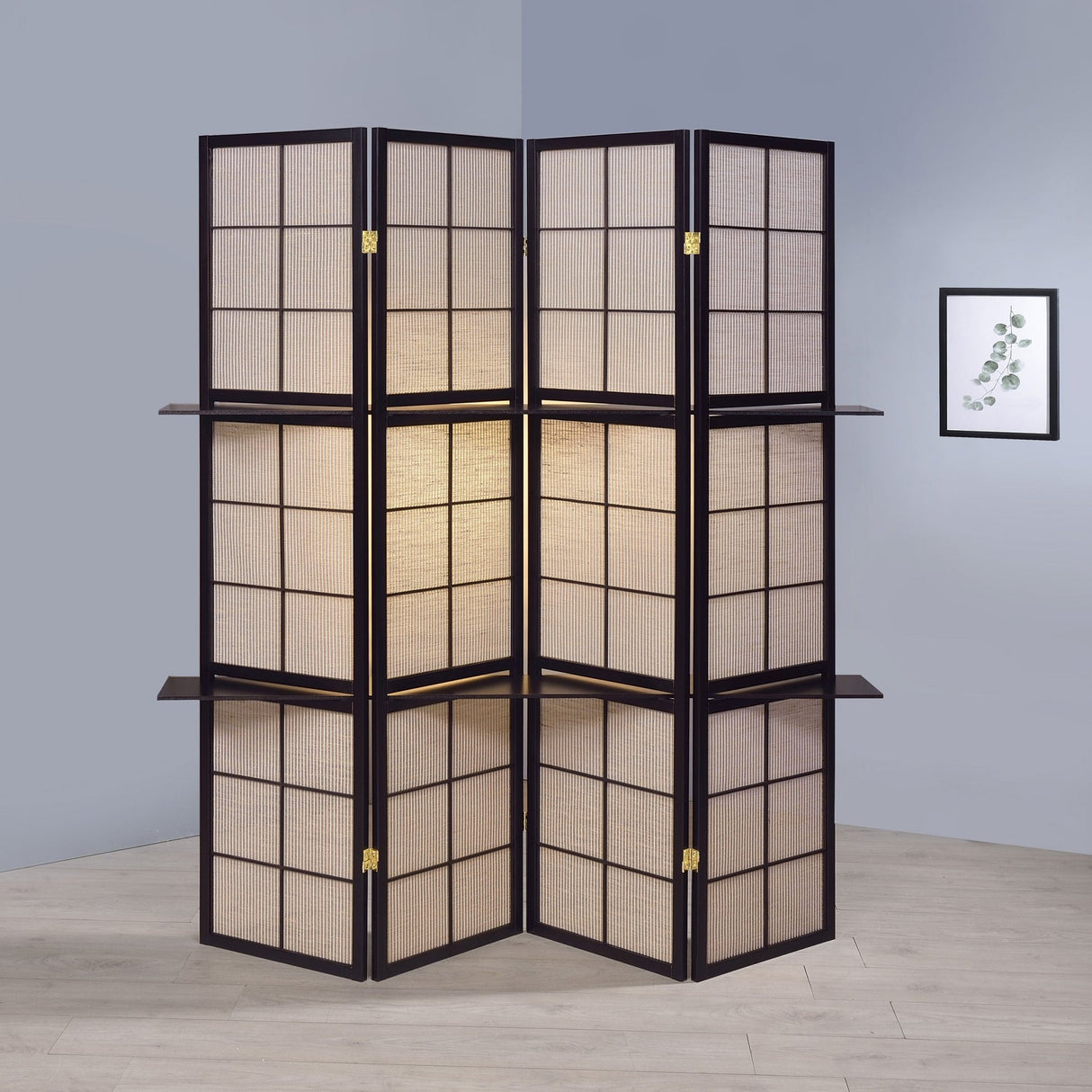 Iggy 4 - panel Folding Screen with Removable Shelves Tan and Cappuccino - 900166 - image - 2