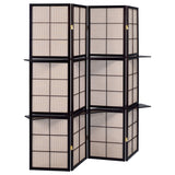 4 Panel Room Divider - Iggy 4-panel Folding Screen with Removable Shelves Tan and Cappuccino