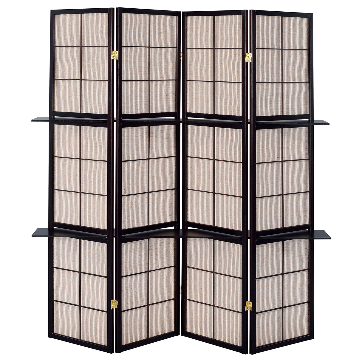 Iggy 4 - panel Folding Screen with Removable Shelves Tan and Cappuccino - 900166 - image - 3